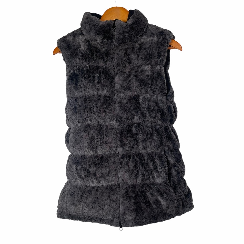 Athleta Goose Down Large Grey Fuzzy Vest